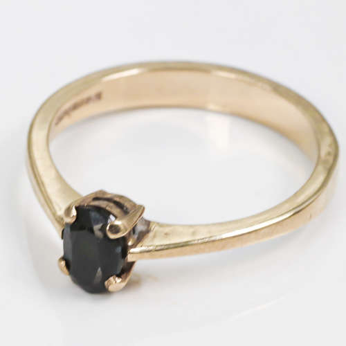 NATURAL EARTH-MINED DARK GREEN 0,40ct ZIRCON SOLITAIRE 9CT YELLOW GOLD RING