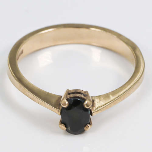 NATURAL EARTH-MINED DARK GREEN 0,40ct ZIRCON SOLITAIRE 9CT YELLOW GOLD RING