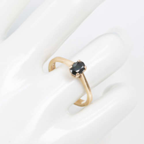 NATURAL EARTH-MINED DARK GREEN 0,40ct ZIRCON SOLITAIRE 9CT YELLOW GOLD RING