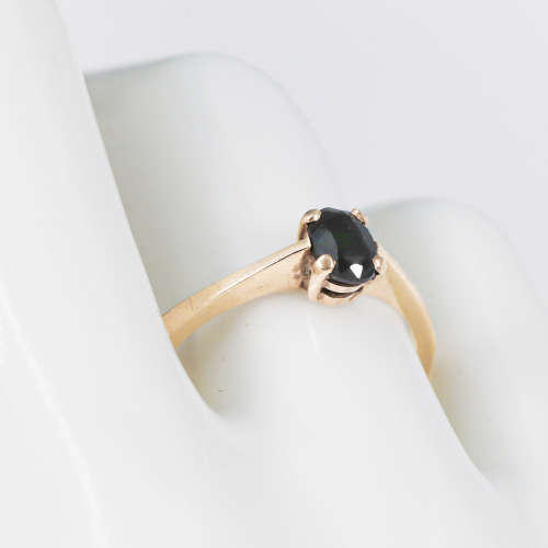 NATURAL EARTH-MINED DARK GREEN 0,40ct ZIRCON SOLITAIRE 9CT YELLOW GOLD RING