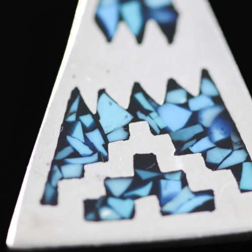 TURQUOISE AND MEXICAN STERLING SILVER EARRINGS WITH INLAY DESIGN. 925