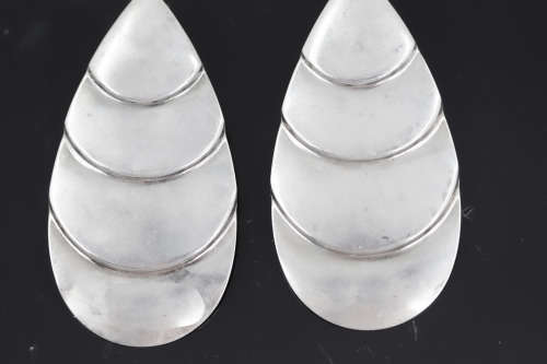 LARGE & SHOWY HANDCRAFTED 1970`S VINTAGE STERLING SILVER STUD EARRINGS 5,9cm LONG