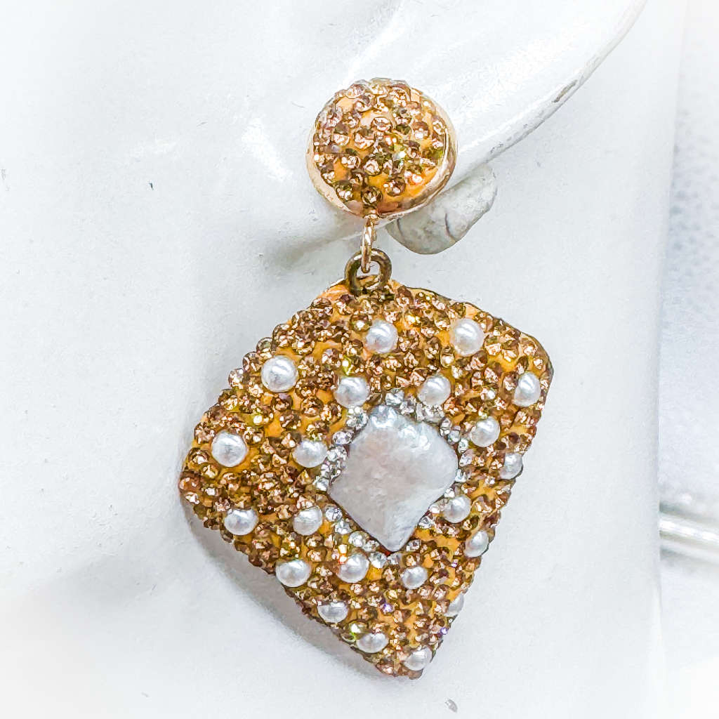 FUN AND FABULOUS, A MIX OF NATURAL & CREATED.... NATURAL MOTHER OF PEARL w/CUBIC ZIRCONIA EARRINGS