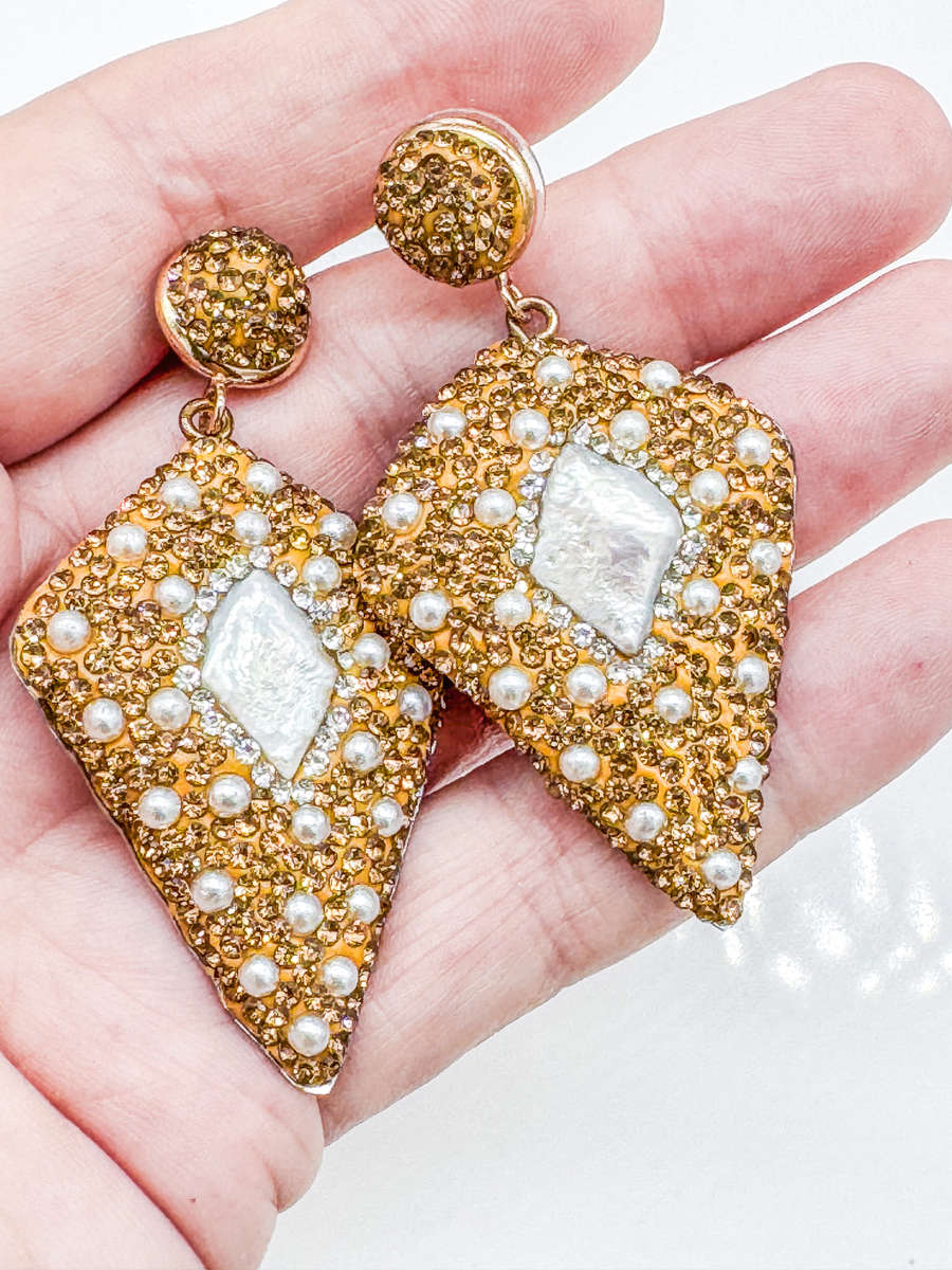 FUN AND FABULOUS, A MIX OF NATURAL & CREATED.... NATURAL MOTHER OF PEARL w/CUBIC ZIRCONIA EARRINGS