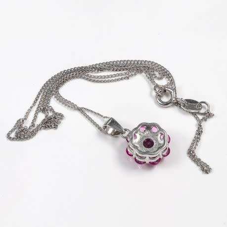 BEAUTIFUL SUMMARY BRIGHT PINK TOPAZ 925 STERLING SILVER PENDANT NECKLACE 44cm CHAIN