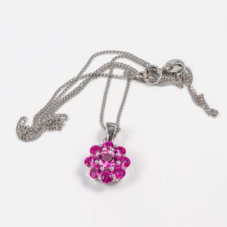 BEAUTIFUL SUMMARY BRIGHT PINK TOPAZ 925 STERLING SILVER PENDANT NECKLACE 44cm CHAIN