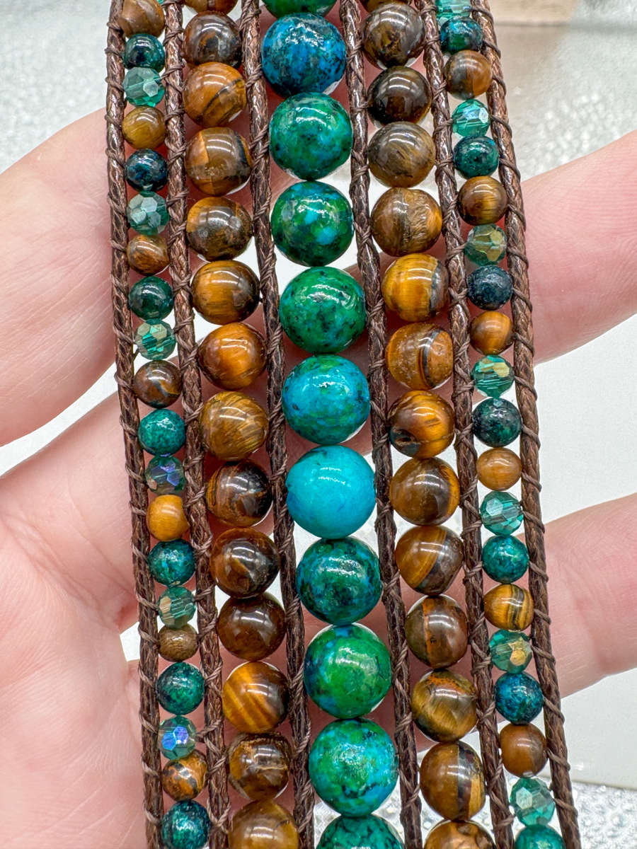HANDCRAFTED - UNUSUAL TIGERS EYE AND TURQUOISE BEAD BRACELET
