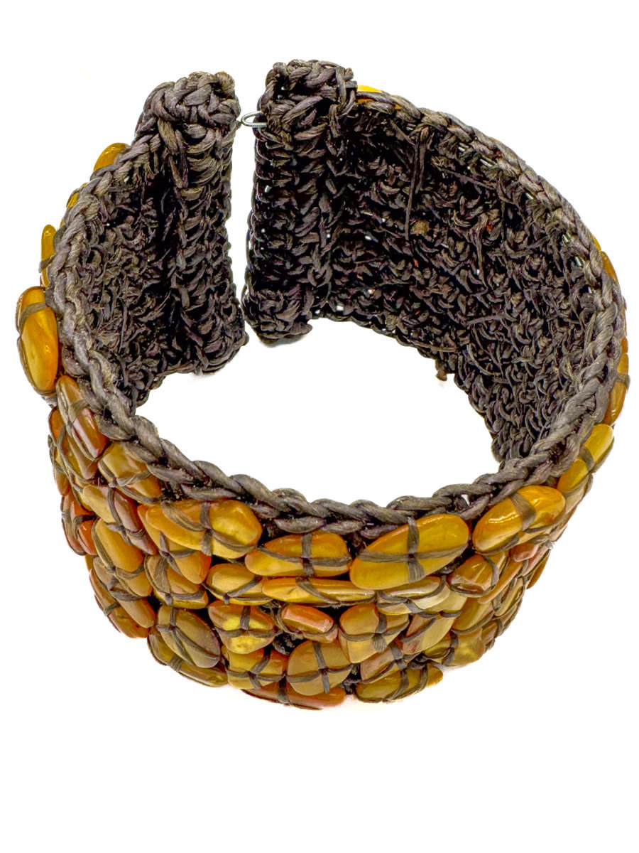 NATURAL MOTHER OF PEARL - GOLDEN ORANGE - HANDCRAFTED BANGLE ON HEAVY BRAID BASE