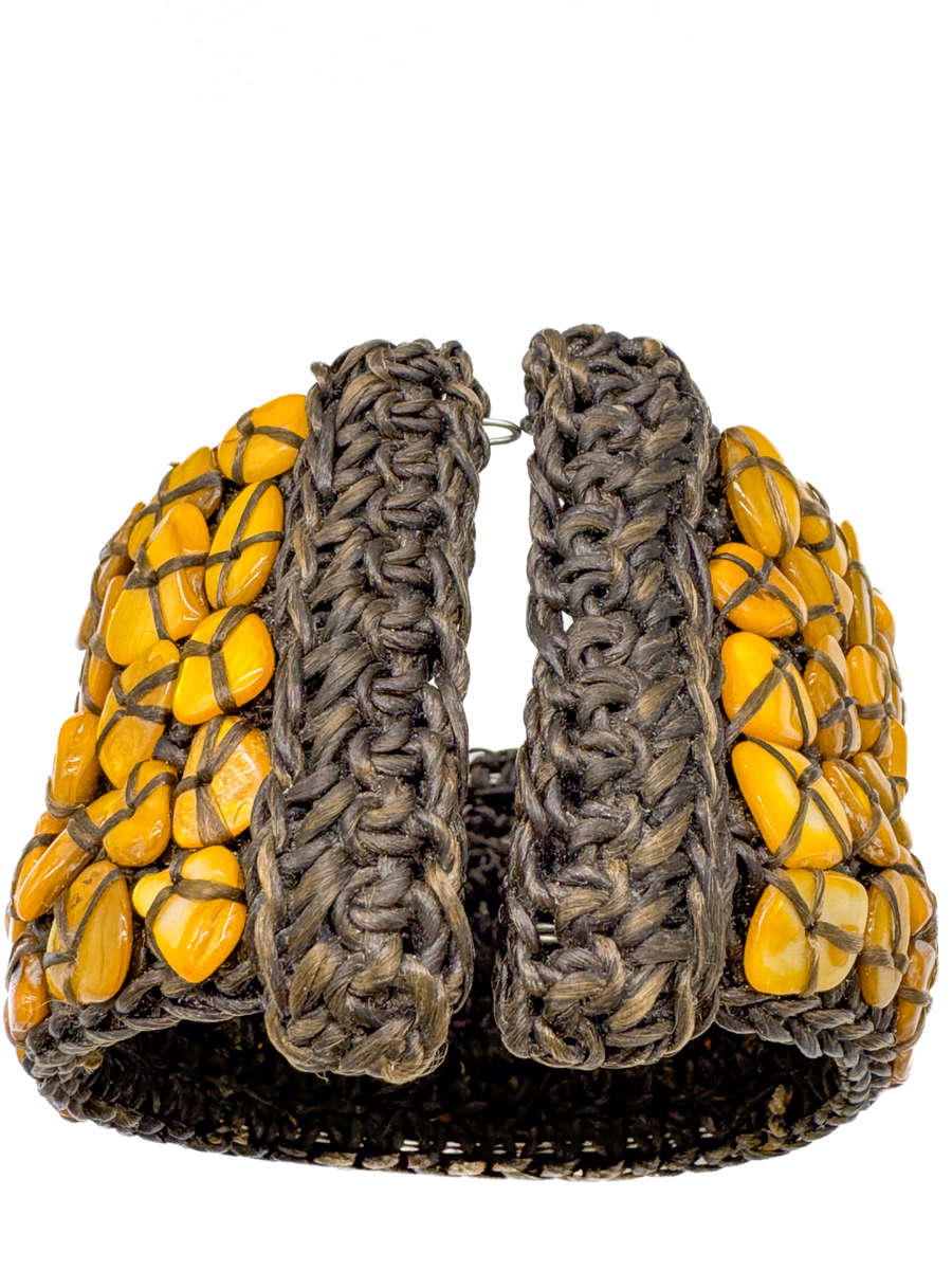 NATURAL MOTHER OF PEARL - GOLDEN ORANGE - HANDCRAFTED BANGLE ON HEAVY BRAID BASE