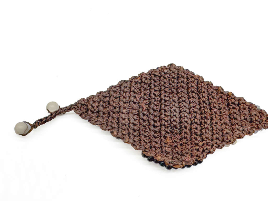 HANDCRAFTED - UNUSUAL GLASS AND BEAD BRACELET ON HEAVY BRAIDED BASE