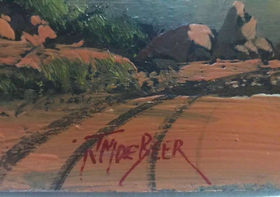 J M DE BEER - OIL PAINTING - VIEW FROM A TRACK IN THE MOUNTAINS