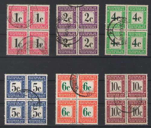 UNION SA POSTAGE DUES SUPERB BLOCKS OF 4 VERY FINE USED