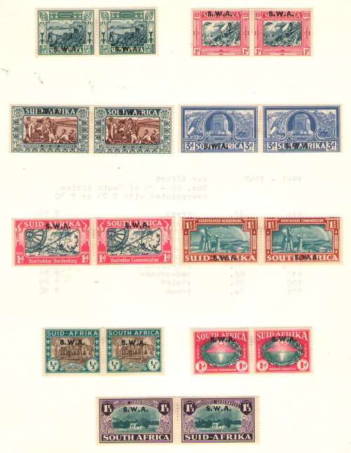 SWA VOORTREKKER MEMORIAL, COMMEMORATION AND HUGUENOTS FULL SETS MOUNTED ON PAGE