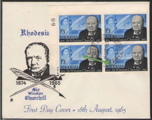 RHODESIA 1965 CHURCHILL ILLUSTRATED COVER WITH LINE THRU SWORD VARIETY