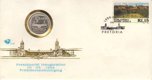 6.3C MANDELA FDC WITH R5 COIN 6TH SERIES FDC AS ISSUED CV R600