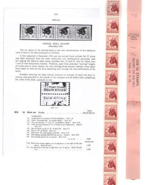 1954 1D WILDEBEEST COIL PROVING STRIP OF 22 WITH VARIETY UMM