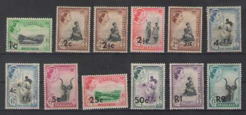 SWAZILAND QE11 1961 DEFINITIVE DECIMAL OVERPRINTS LMM/UMM