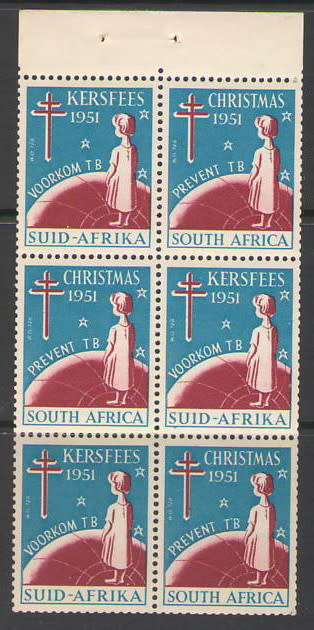 CHRISTMAS STAMPS 1951 BOOKLET PANE OF 6 WITHOUT VALUE UMM