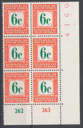 POSTAGE DUE SACC60H 1969-71 6C BLOCK OF 6 UMM CV R420