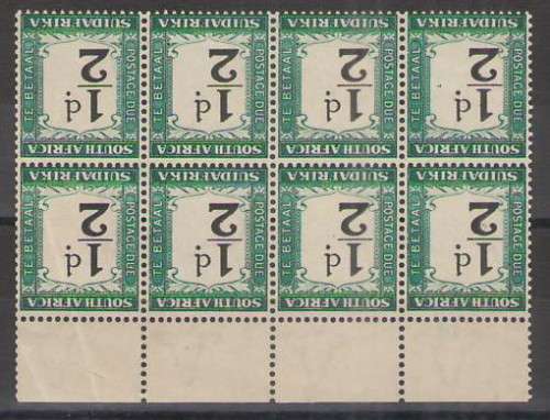 POSTAGE DUE PD22A 1932-42 ½D BLOCK/8 UMM INV WMK VARIETY MAJOR SHIFT OF PRINTING