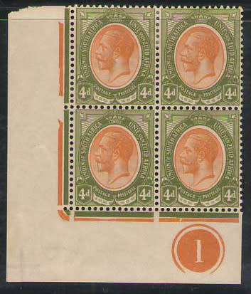 UNION KINGS HEADS 4D CONTROL NO1 BLOCK OF 4 LMM/UMM INV WMK