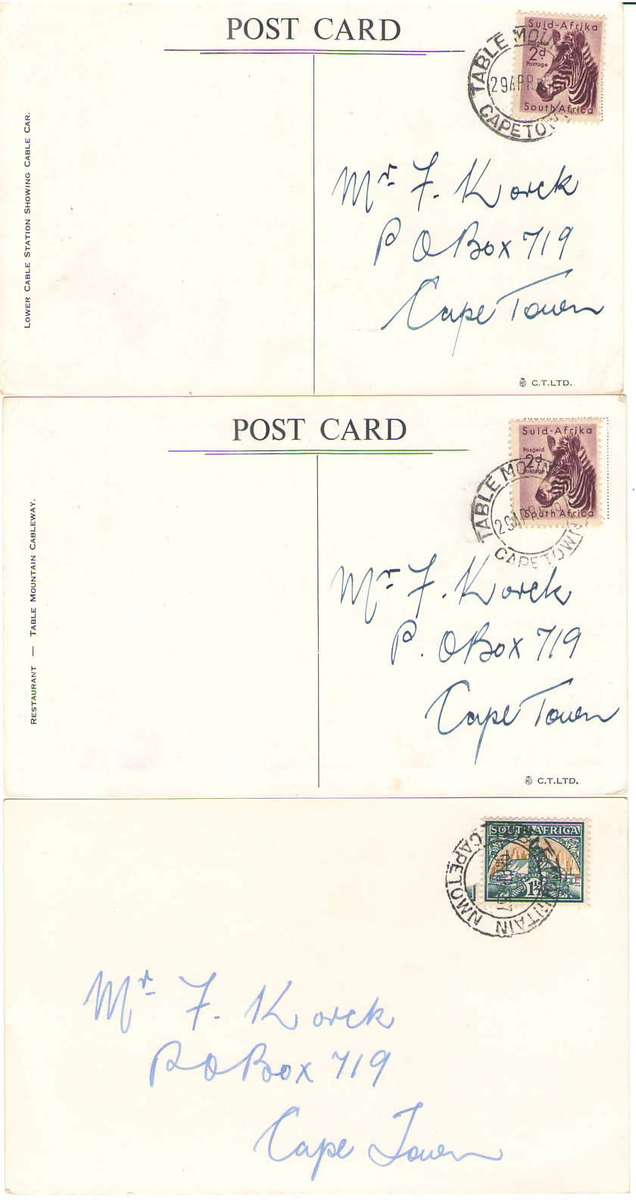 SA POSTAL HISTORY POSTCARDS TABLE MOUNTAIN CIRCA 1957