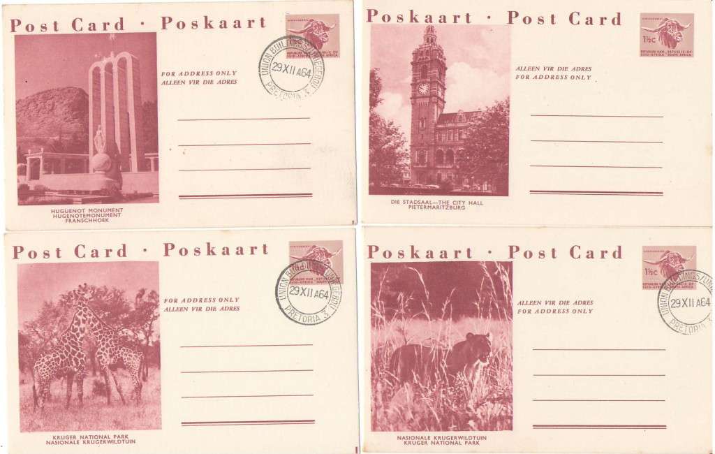 SA POSTAL HISTORY POSTCARDS SET OF 4 1964