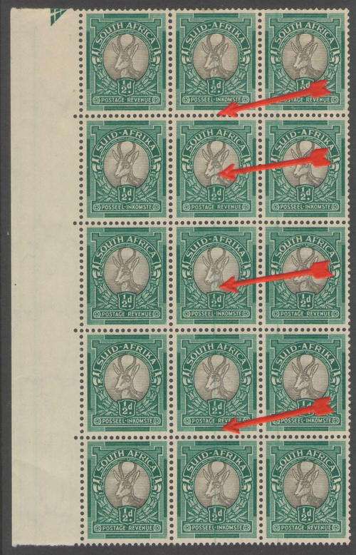 SUPERB VARIETY UMM HALF D BLOCK OF 15 WITH LINE THROUGH CENTRE OF WHOLE BLOCK