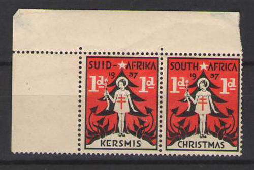 SOUTH AFRICA CHRISTMAS STAMPS 1937 CORNER PAIR UMM SCARCE