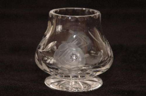 Handcut lead crystal vase, rose pattern.  8cm tall.  No chips.