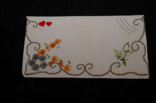 Vintage embroidered cotton handkerchief case 21 x 11.5cm