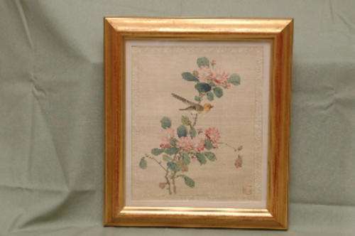 Delicate Japanese pinting on silk.  Frame 330mm x 375mm, excellent cond