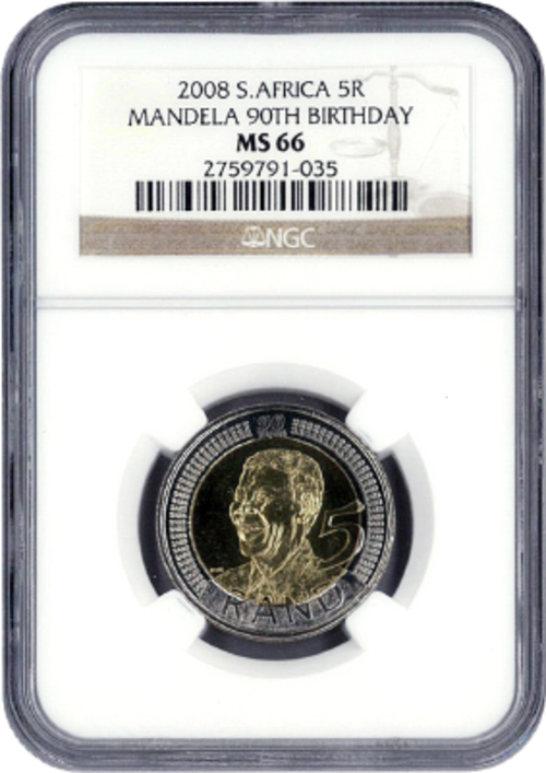 2008 Mandela 90th Birthday R5 NGC MS67 - 5 coins @@@ R1 start
