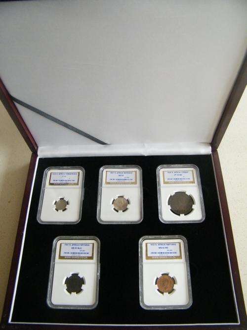 5 Coin Union Set graded in Mahogany Style Display Box
