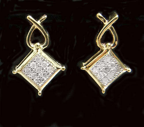 100% REAL, SOLID 9KT YELLOW GOLD NATURAL DIAMONDS EARRINGS
