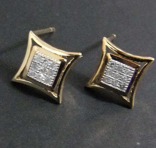 100% REAL, SOLID 9KT YELLOW GOLD NATURAL DIAMONDS EARRINGS