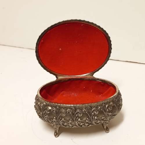 ORNATE WHITE METAL AND SCARLET TRINKET/JEWELLERY BOX