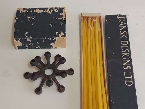DANSK DESIGNS LTD CANDLE HOLDER AND CANDLES  MADE IN SWEDEN