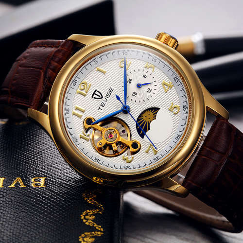 *BREATHTAKING* TEVISE BLACK Tourbillon Luxurious Automatic Chronograph Timepiece