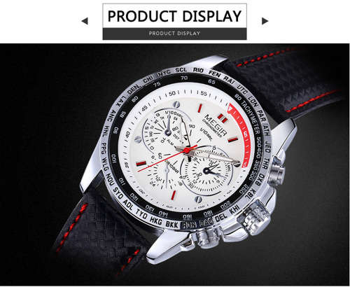 *TACHYMETER* MEGIR CHRONOMETER Luxurious Leather Timepiece