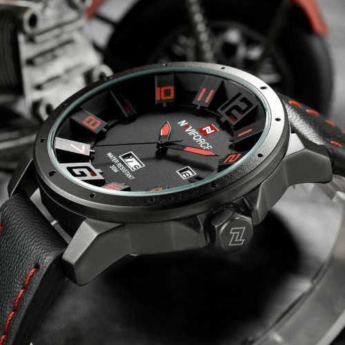 *EXCELLENT* NAVIFORCE *DATE & WEEK DISPLAY* Luxurious Leather Timepiece