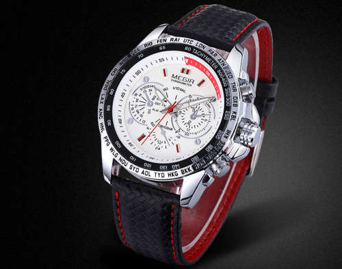 *TACHYMETER* MEGIR CHRONOMETER Luxurious Leather Timepiece