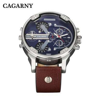 *RED HOT* CAGARNY Luxurious *DOUBLE TIME DISPLAY* Leather Timepiece