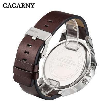 *RED HOT* CAGARNY Luxurious *DOUBLE TIME DISPLAY* Leather Timepiece