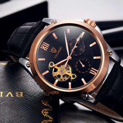 *TOP CLASS & EXPENSIVE* TEVISE Tourbillon GOLD & BLACK Chronograph Luxurious Automatic Timepiece