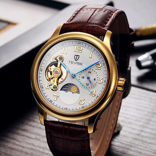 *BREATHTAKING* TEVISE BLACK Tourbillon Luxurious Automatic Chronograph Timepiece