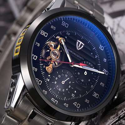 *Tourbillon* TEVISE Automatic Mechanical Double Scales Sub Dials Hollow-Out Luxurious Timepiece