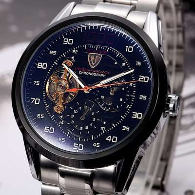 *Tourbillon* TEVISE Automatic Mechanical Double Scales Sub Dials Hollow-Out Luxurious Timepiece