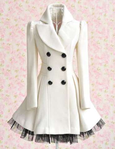 Double-breasted Beam Waist Voile Stitching Plicated Ruffles Long Edition Worsted Color Matching Coat