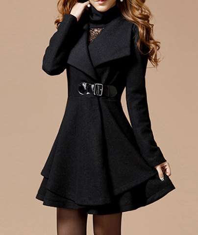 Solid Color Noble Style Worsted Turn-Down Collar Long Sleeves Coat For Women